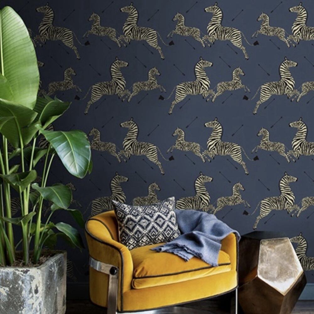 Scalamandre Zebra Wallpaper Roll SCS3870 Denim Blue Peel & Stick 20.5” x 18 Ft